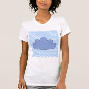 Camiseta Nuvem azul em pontos de polca azuis e brancos