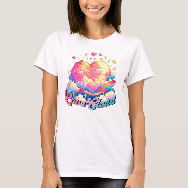 Camiseta Nuvem de Amor - Coração Whimsical e Design de Nuve (Frente)