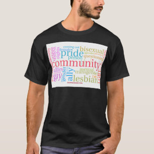 Camiseta nuvem de palavras da comunidade LGBTQ+ arco-íris d