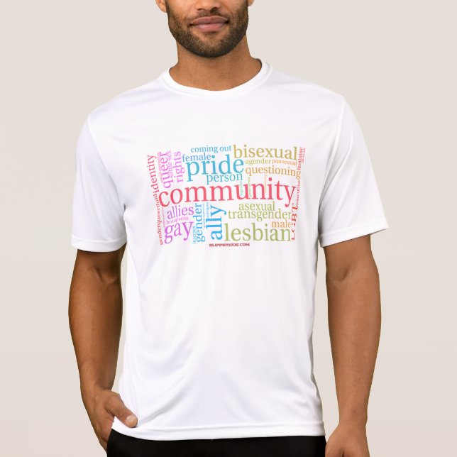 Camiseta Nuvem de palavras da comunidade LGBTQ+ do arco-íri (Frente)