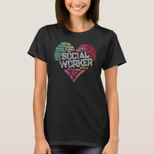 Camiseta Nuvem de Palavras de Assistente Social Coração Tra