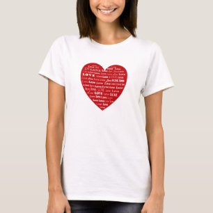 Camiseta Nuvem de Palavras do Coração de Amor - Branco em