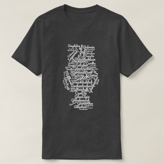 Camiseta Nuvem escocêsa da palavra - branco na obscuridade (Frente do Design)