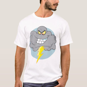Camiseta Nuvem Negra Branca De Cartoon Com Um Relâmpago