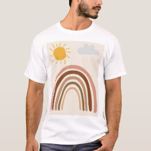 Camiseta Nuvem Sol Arco-íris, Desenho Infantil, Arte Abstra