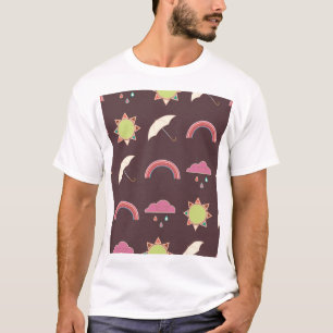 Camiseta Nuvens, chuva, sol, padrão guarda-chuva.