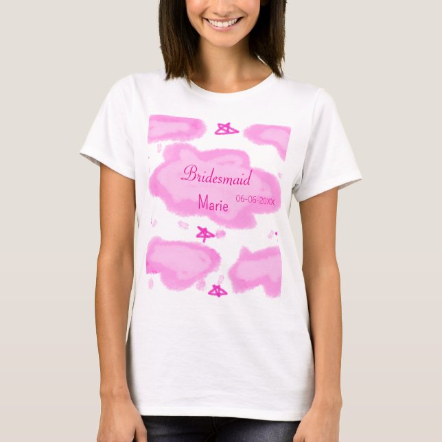 Camiseta nuvens cor-de-rosa estrelas pastel bridesmaid mode (Frente)