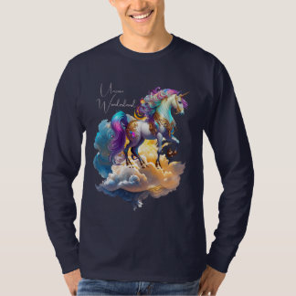 Camiseta Nuvens de fantasia do unicórnio mágico romance ani