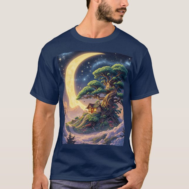 Camiseta Nuvens de Lua de Árvore Fantasy (Frente)