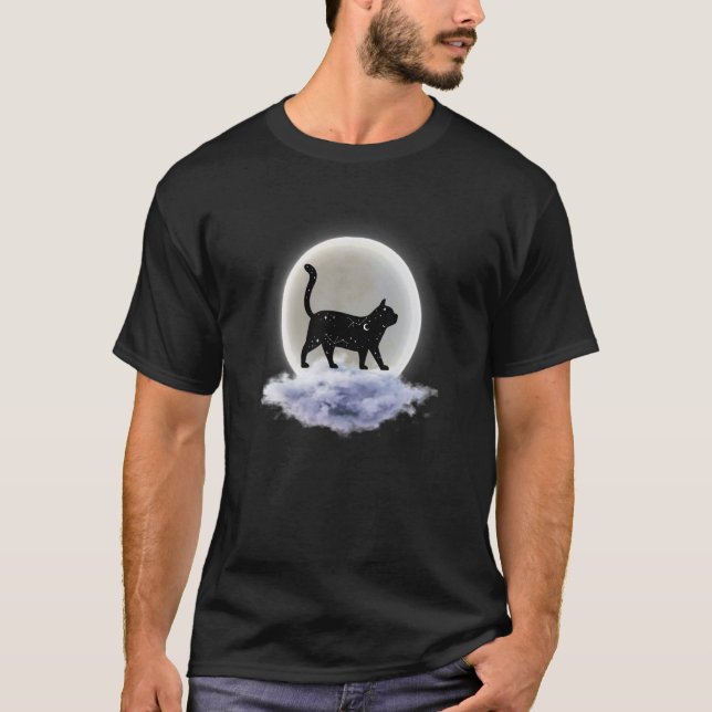 Camiseta Nuvens de Lua E Astrologia Gato Divinciação Pagana (Frente)