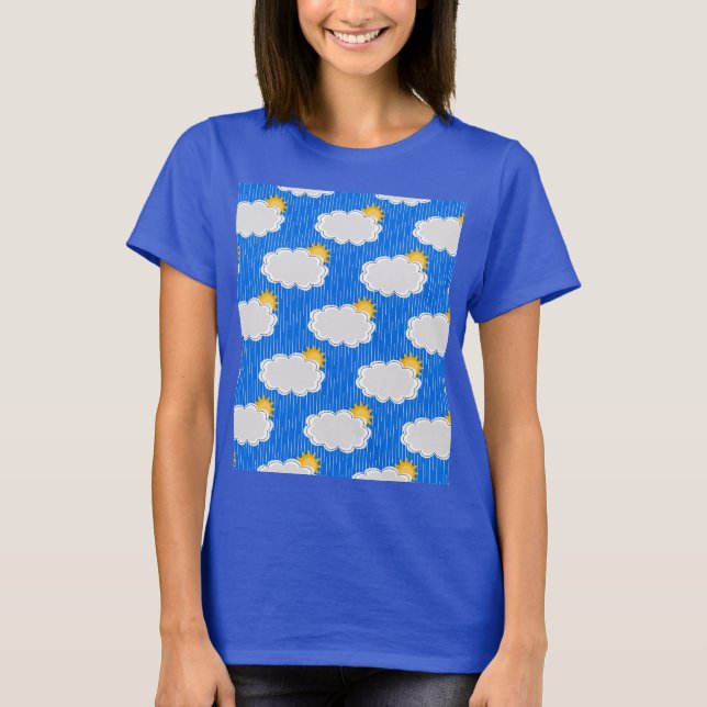 Camiseta Nuvens de sol em chuva Padrão Design Azul (Frente)
