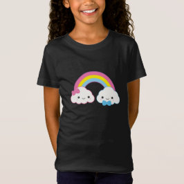 Camiseta Nuvens do casal de Kawaii com arco-íris