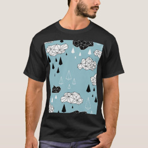 Camiseta Nuvens geométricas e chuva, padrão perfeito.