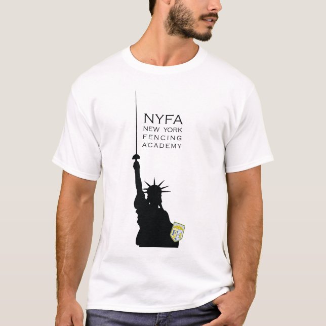 Camiseta NY - Estátua de Esgrima do Tee de Homens da Liberd (Frente)