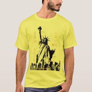 Camiseta Ny Nyc Manhattan Liberty Statue Mens Yellow