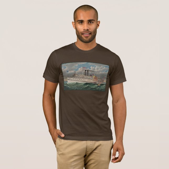 Camiseta NY Voyage Grand PaddleWheel Steamboat O Peregrino (Frente Completa)