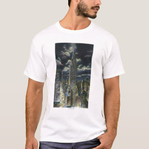 Camiseta NYC, construção nova de YorkChrysler na noite #