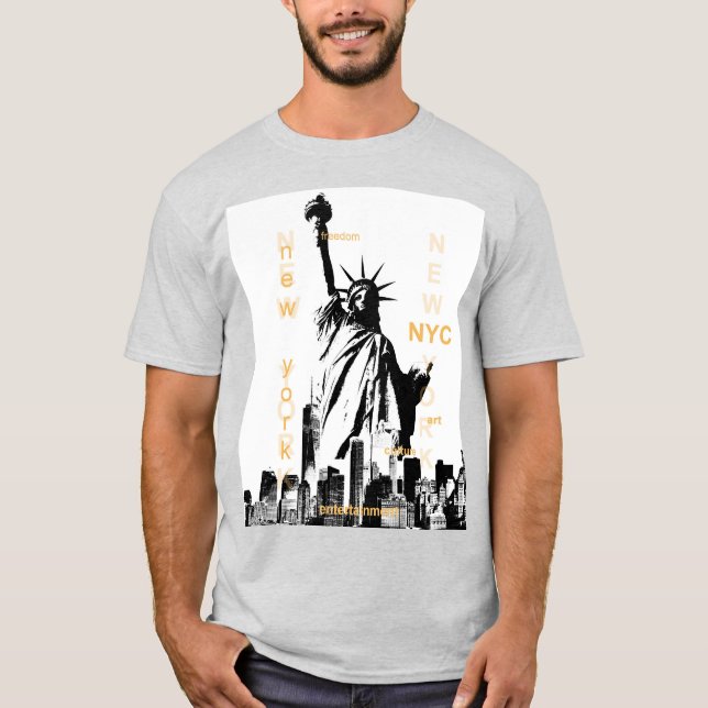 Camiseta Nyc Liberty Statue New York Mens Ash Trendy (Frente)