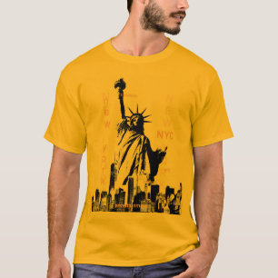 Camiseta Nyc Manhattan Liberty Statens Mens Dourado Cor