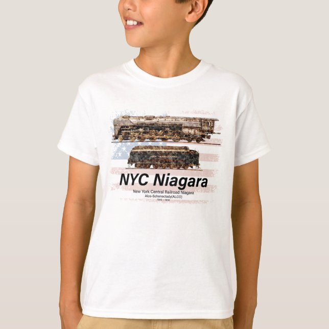Camiseta NYC Niagara Steam Locomotive Profile American flag (Frente)