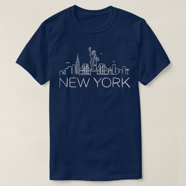 Camiseta NYC Nova Iorque Skylines estátua de Aves de Liberd (Frente do Design)