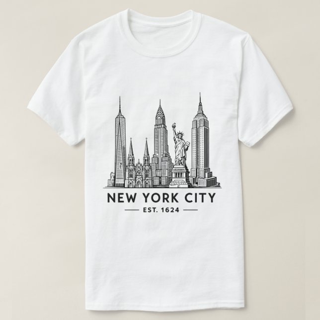 Camiseta NYC Skyline Illustration with Statue of Liberty (Frente do Design)