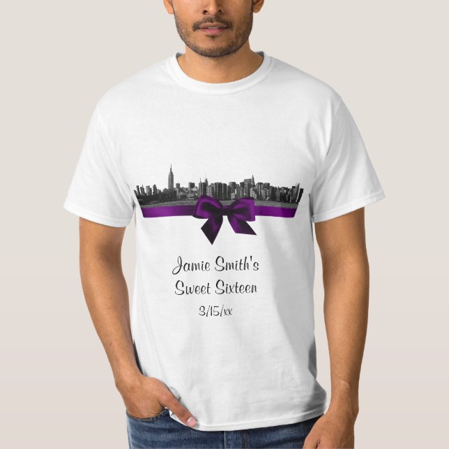 Camiseta NYC Wide Skyline Enchida BW Purple T-Shirt (Frente)