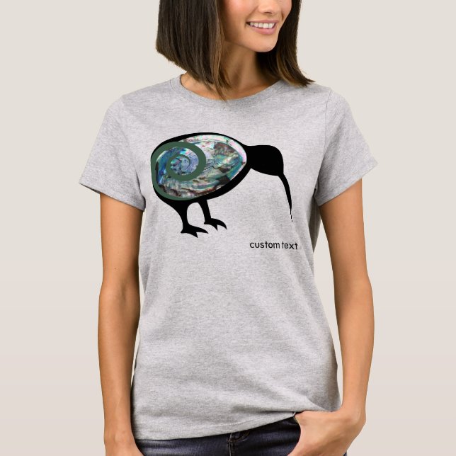 CAMISETA NZ KIWI BLACK SHINY PAUA FERN KORU NEW ZEALAND (Frente)