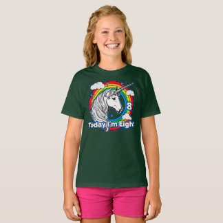 Camiseta O 8º aniversário do Unicórnio Arco-Íris Hoje tenho