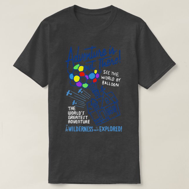 Camiseta O Adventure Pixar UP Está Lá Fora, Artesanato Vint (Frente do Design)