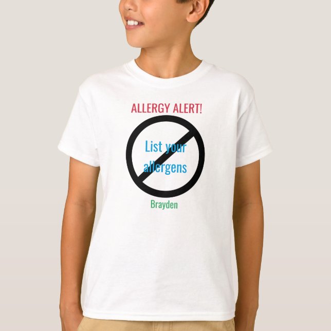 Camiseta O alerta personalizado da alergia de comida não (Frente)