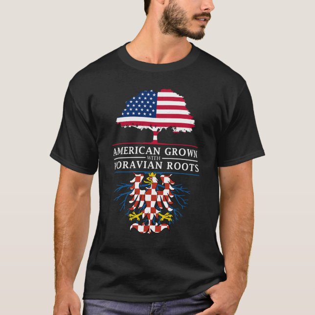Camiseta O americano crescido com Moravian enraíza   (Frente)