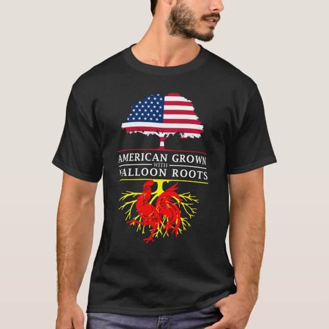 Camiseta O americano crescido com Valão enraíza   Wallonia (Frente)