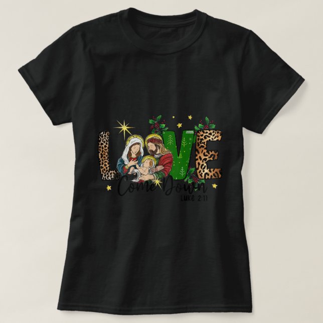 Camiseta O amor caiu na cena da natividade cristã no Natal (Frente do Design)