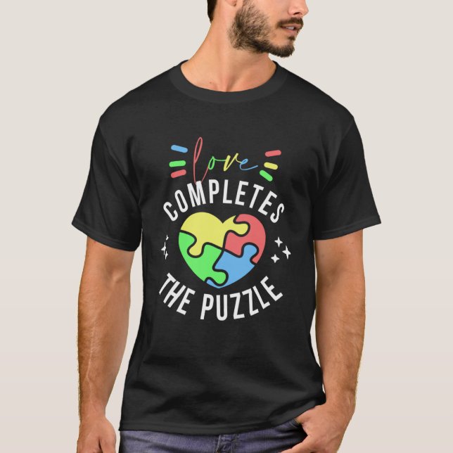 Camiseta O Amor Completa a Peça do Autismo Citação S (Frente)