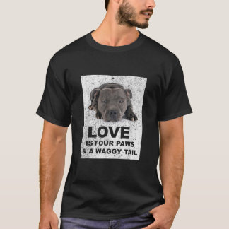 Camiseta O amor é 4 patas rabo abanando Blue Staffordshire