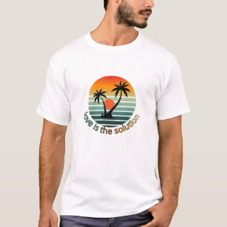 Camiseta O Amor é a Solução Tropical Pôr do Sol Palmeira T
