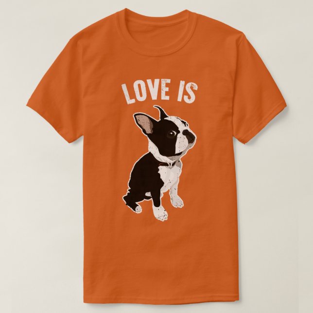 Camiseta O Amor É Boston Terrier Dog (Frente do Design)