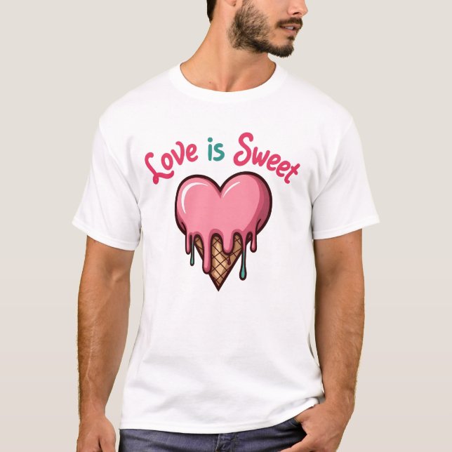 Camiseta O amor é doce e bagunçado - derreter Sorvete cardí (Frente)