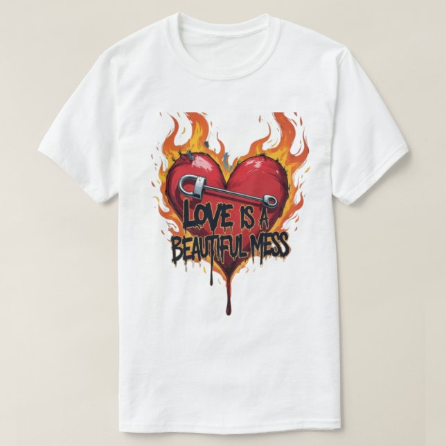 Camiseta o amor é uma bela bagunça para o namorados (Frente do Design)