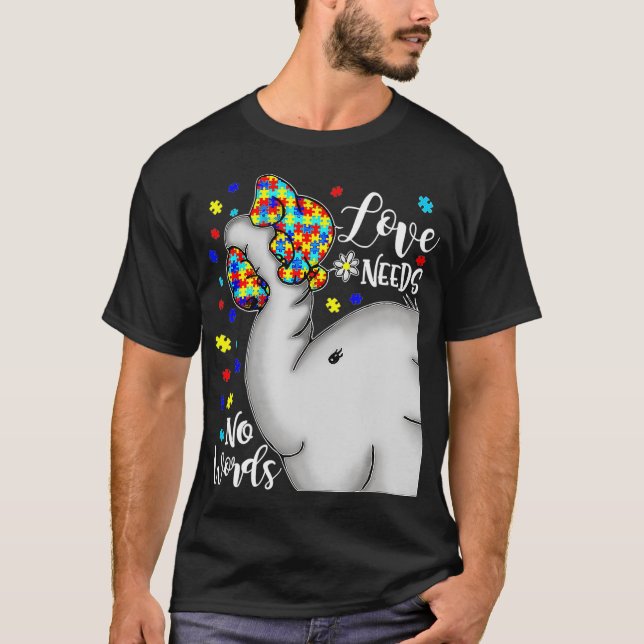Camiseta O Amor Não Precisa De Palavras Quebra-cabeça Elefa (Frente)