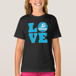 Camiseta O AMOR Natação das raparigas Nadando e mergulhando