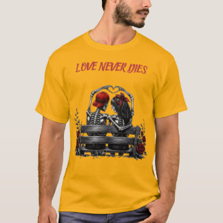 Camiseta O Amor Nunca Morre - Casal Esquelético Gótico Para