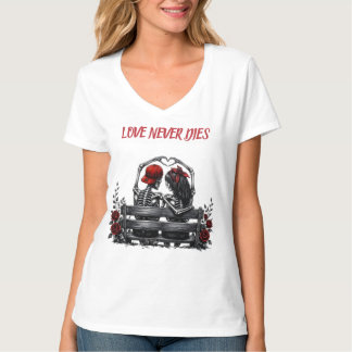 Camiseta O Amor Nunca Morre - Casal Esqueleto Gótico Para S