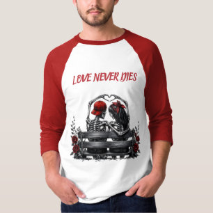 Camiseta O Amor Nunca Morre - Casal Esqueleto Gótico Para S