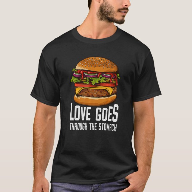 Camiseta O Amor Passa Pelo Estômago Eu Cheeseburger Eu Pego (Frente)
