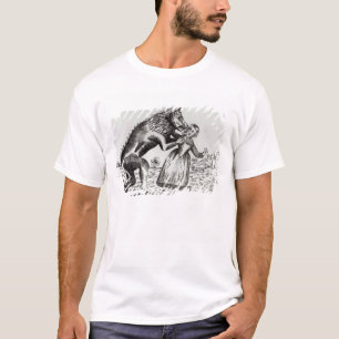 Camiseta O animal de Gevaudan que ataca uma rapariga