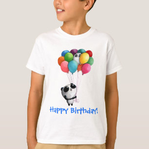 Camiseta O aniversário Balloons o urso de panda