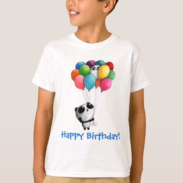 Camiseta O aniversário Balloons o urso de panda (Frente)