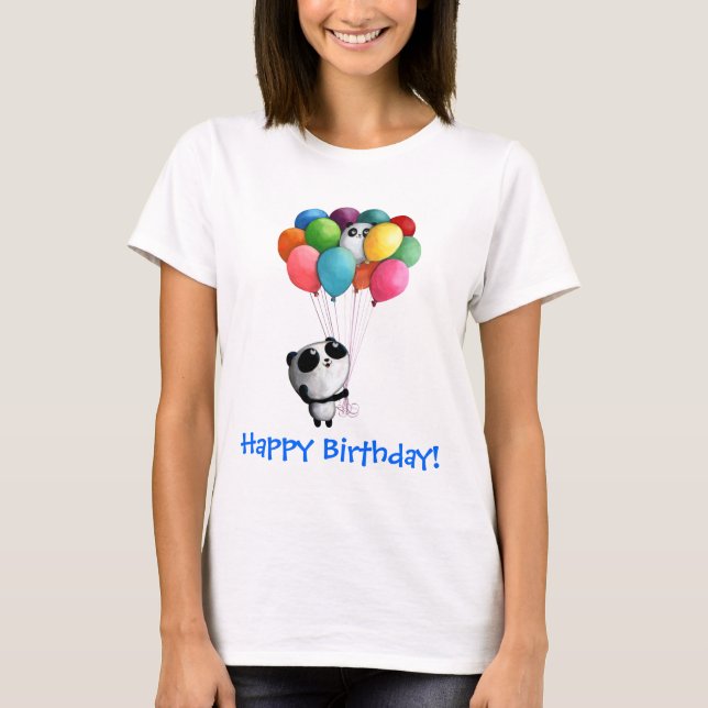 Camiseta O aniversário Balloons o urso de panda (Frente)